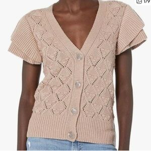 The Drop Womens Emma Ruffle Shoulder Knit Cardigan Sweater Bark Size Medium
